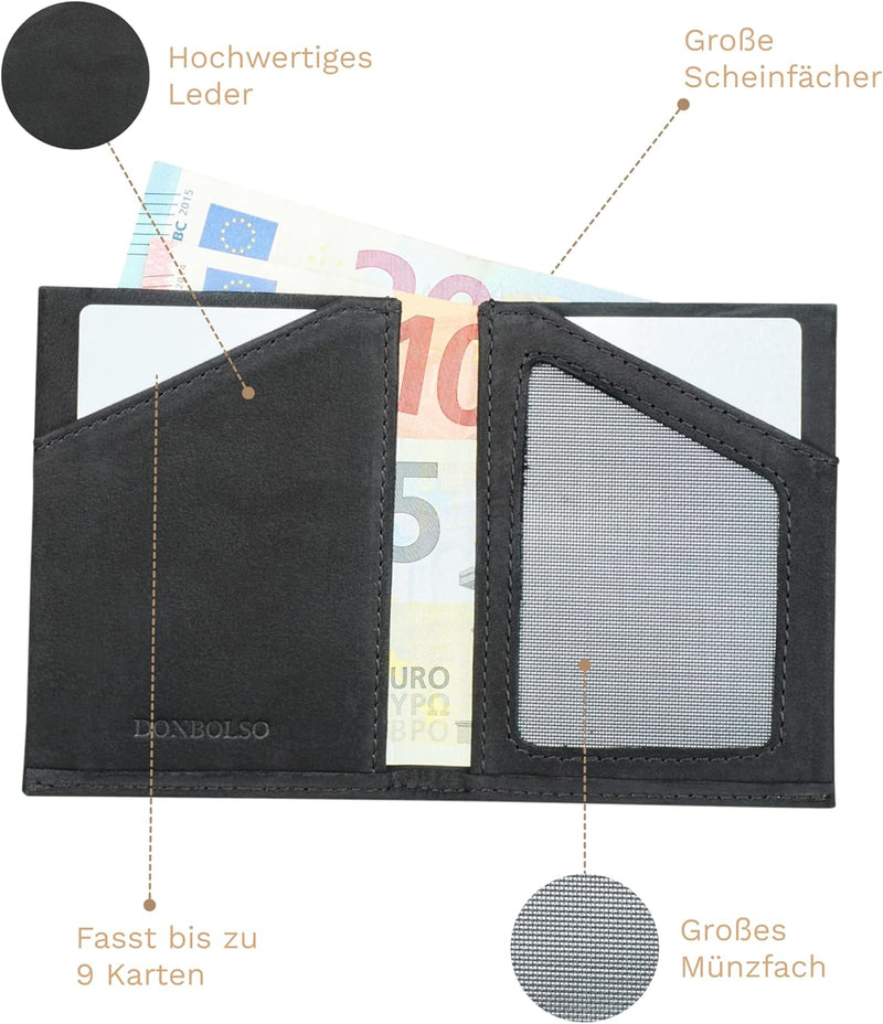 DONBOLSO Herren Leder Slim Wallet mit Münzfach - Herren Front Pocket Wallet - Minimalistische Brieft