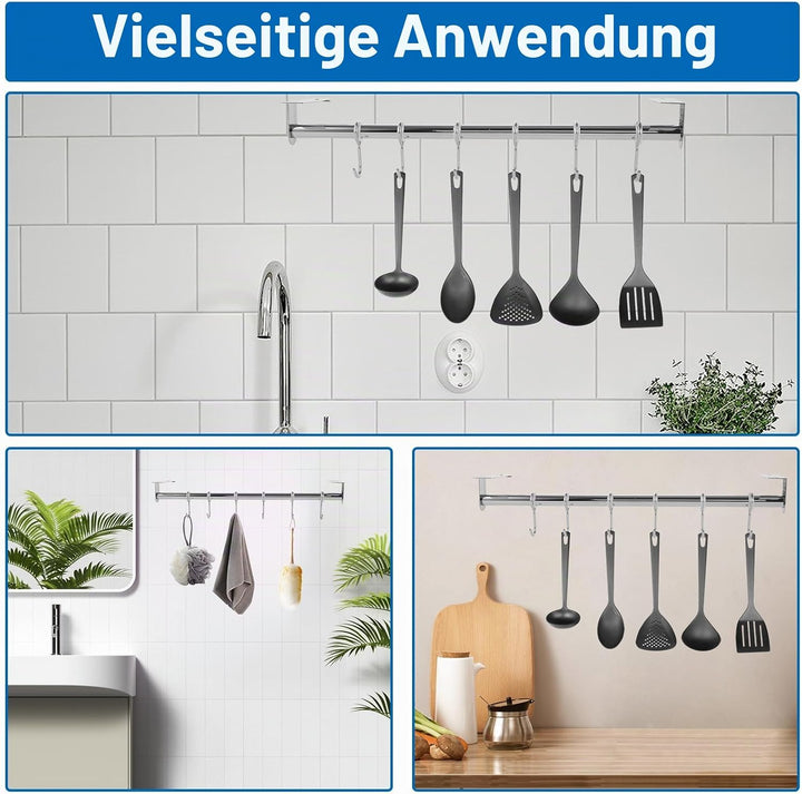 2 Stück Hängeleiste für die Küche, Küchenutensilienhalter mit 6 Haken, Edelstahl Küchenleiste