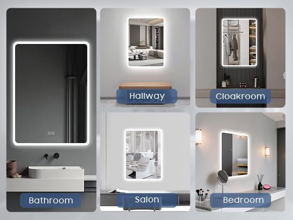Badspiegel mit Beleuchtung, 50x70cm LED Badezimmerspiegel mit Touchschalter, Dimmbar Lichtfarbe 3 Fa