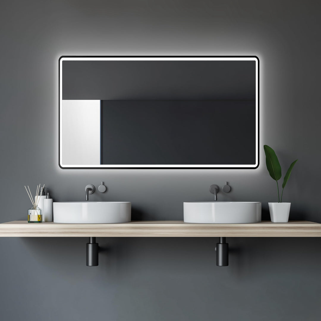 Talos Black Moon LED Badspiegel 120x70 cm - Badezimmerspiegel mit austauschabrer Beleuchtung - feuch