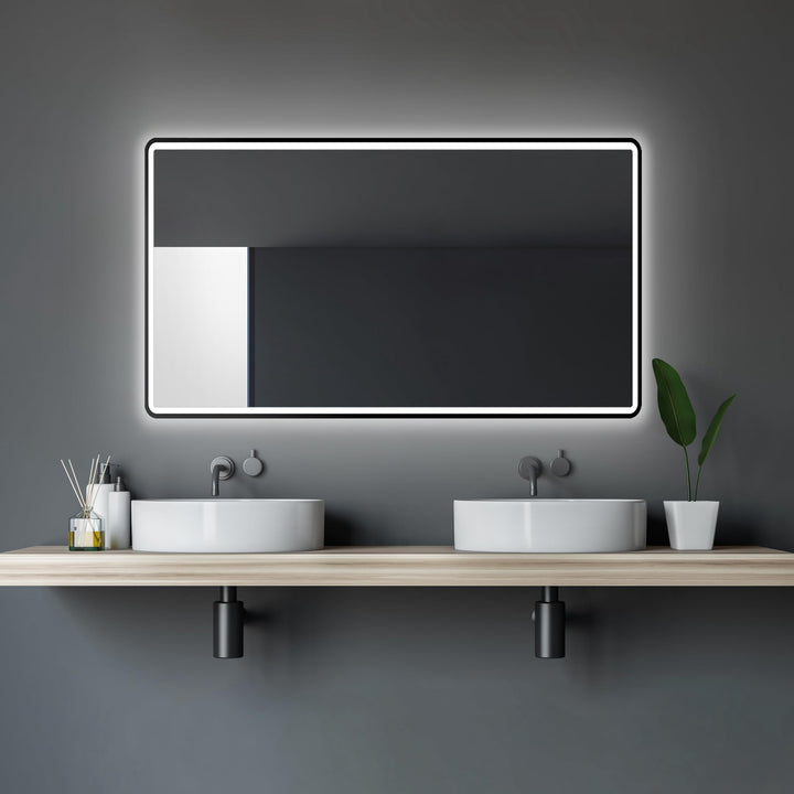 Talos Black Moon LED Badspiegel 120x70 cm - Badezimmerspiegel mit austauschabrer Beleuchtung - feuch