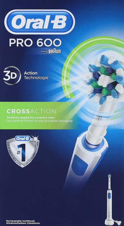 Oral-B PRO 600 CrossAction Elektrische Zahnbürste mit Timer, Cross Action, Weiss, Pro 600