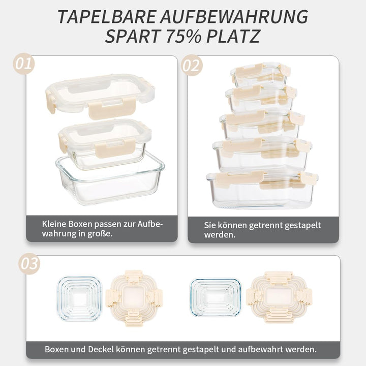 Fenger Vorratsbehälterset aus Glas, Glas-Frischhaltedosen,Aufbewahrungsbehälter für Küche und Restau