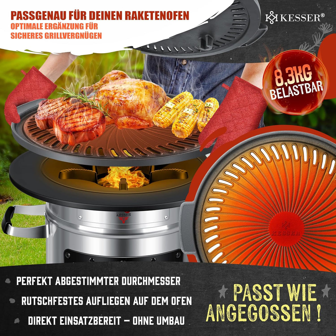 KESSER® Grillplatte für Raketenofen, Dutch Oven BBQ Rakete Holzofen Camping Campingkocher Campinggri