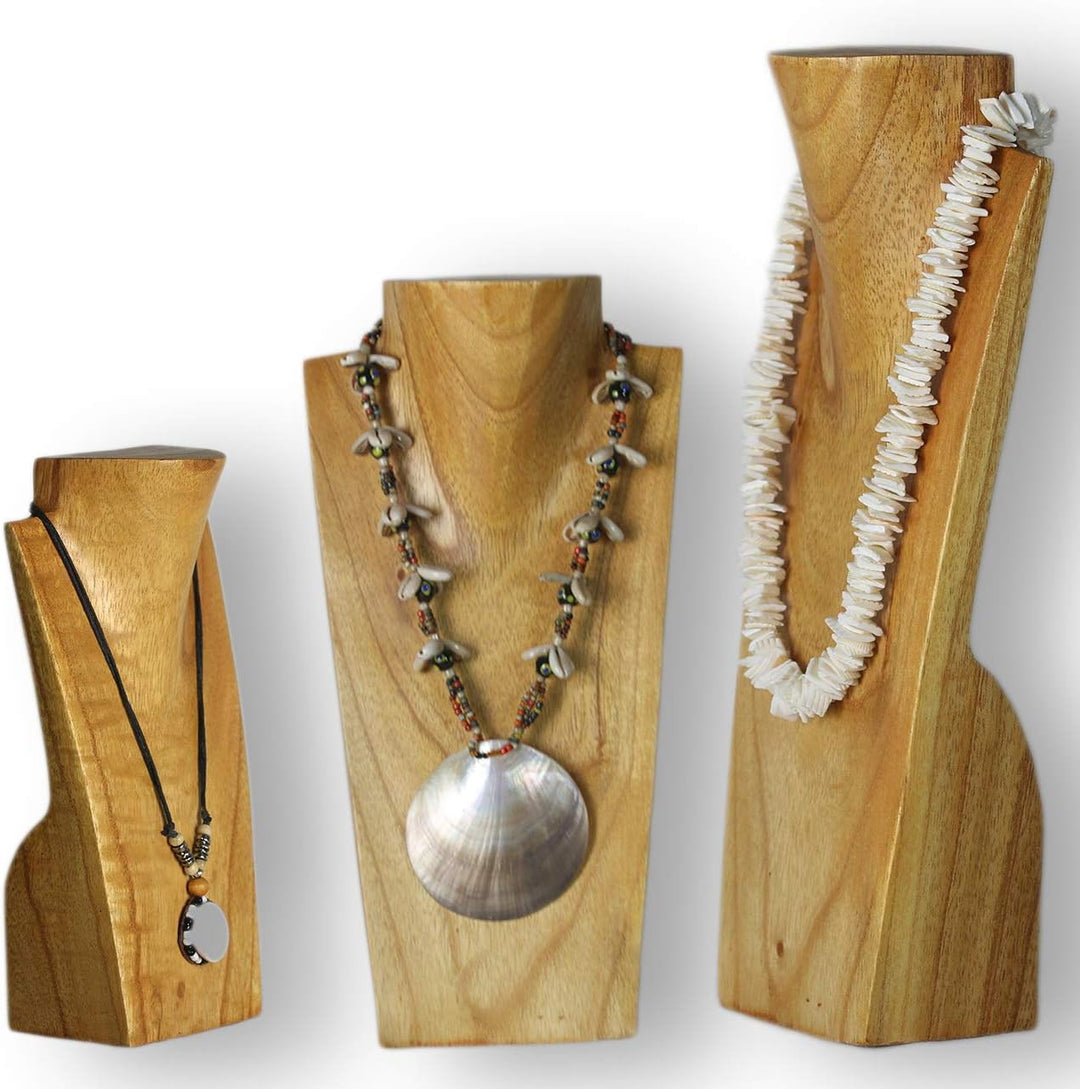 ART-CRAFT Halskettenständer Schmuckständer Halskettendisplay Schmuckbüste aus Holz Natur 3er Set 20-