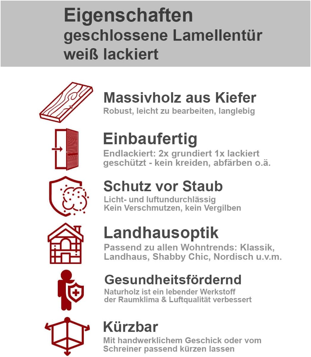 ben+camilla.com Lamellentüren 462 x 394 x 21 mm weiss seidenmatt mit geschlossenen Lamellen Kiefernh
