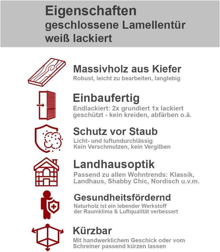 ben+camilla.com Lamellentüren 462 x 394 x 21 mm weiss seidenmatt mit geschlossenen Lamellen Kiefernh