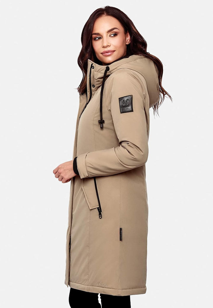 Navahoo Damen Wintermantel Winterparka mit Kapuze Letiziaa XS-3XL XXL Taupe, XXL Taupe
