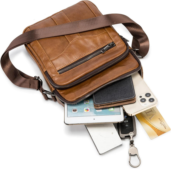 MANNUOSI Herren Schultertaschen business Freizeit Henkeltaschen echtleder vintage Handtaschen Einhei