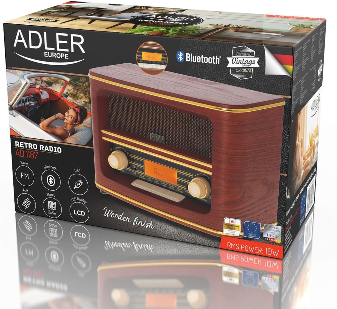 Retro-Radio FM Bluetooh 5.0 USB und Aux Wecker Apag. Autom.FABRILAMP