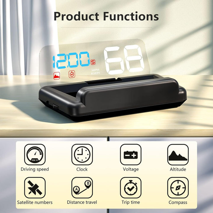 AMROOLOO GPS-Tacho, Spiegel, reflektierendes Auto-Head-Up-Display, Anzeige von Geschwindigkeit und Z
