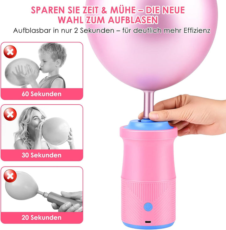 Luftballonpumpe Elektrische, Wiederaufladbare Ballonpumpe mit 2000 mAh Akku und 2 Düsen für Party, H
