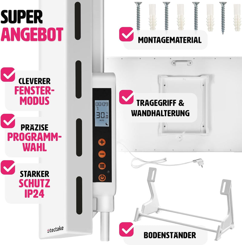 tectake Hybrid Infrarot Heizung mit Thermostat und Kippschutz, Infrarotheizung Standgerät, Wandheizu