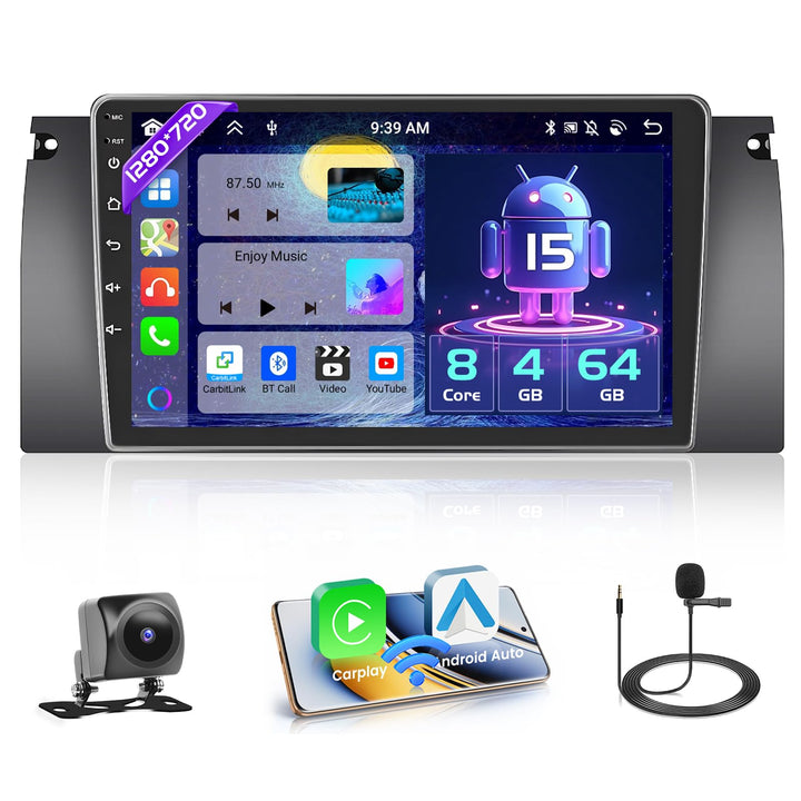 Hikity 8 core 4GB+64GB Android 15 Autoradio für BMW E39 E53 M5 X5 1996-2007 Radio Wireless CarPlay A