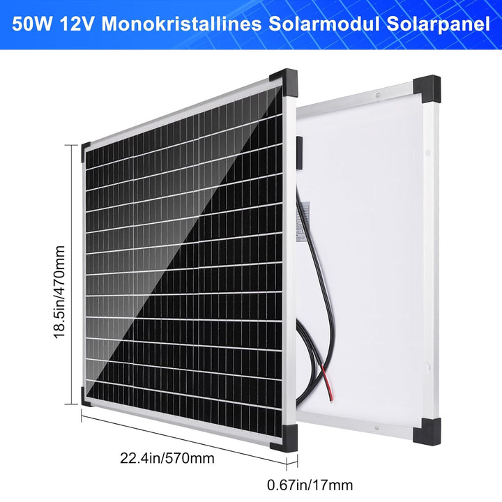 【50W Solarpanel 12V Kit】DERUXI 50 W 12V Wohnwagen Solar Panel Kit: Monokristallines Solarpanel 50W m