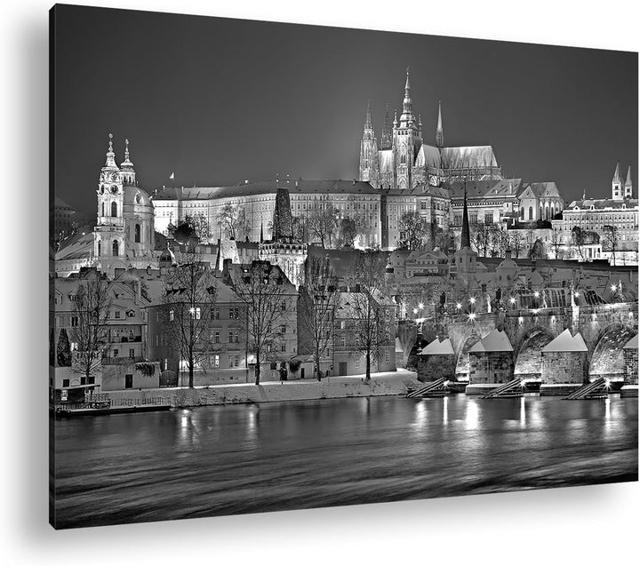 deyoli erhellendes Prag bei Nacht Format:90x60 cm Effekt: Schwarz/Weiss als Leinwandbild, Motiv fert