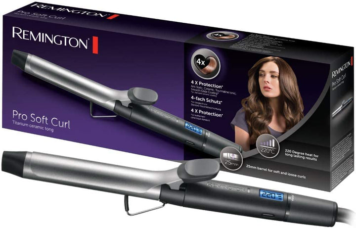 Remington Lockenstab [25mm] Pro Soft Curl Digital (4-facher Schutz, antistatische Keramik-Turmalin-B