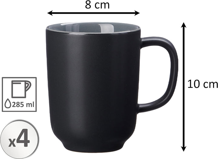 Ritzenhoff & Breker Kaffeebecher-Set Jasper, 4 Stück (1er Pack), Schwarz