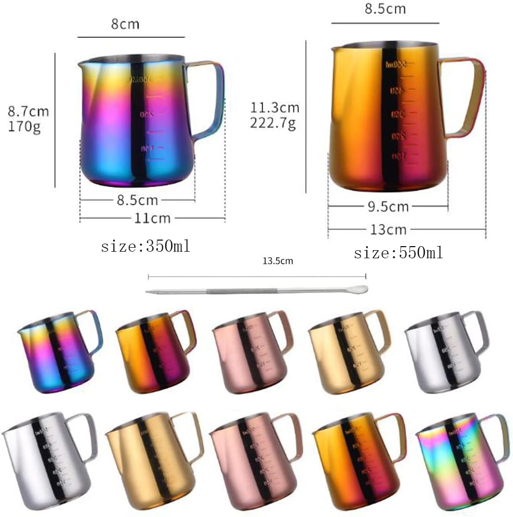 Hoshen Espresso-Krug (350 ml), Edelstahl innen und aussen, Blumen-Zugbecher, Kaffeekunststift, Latte