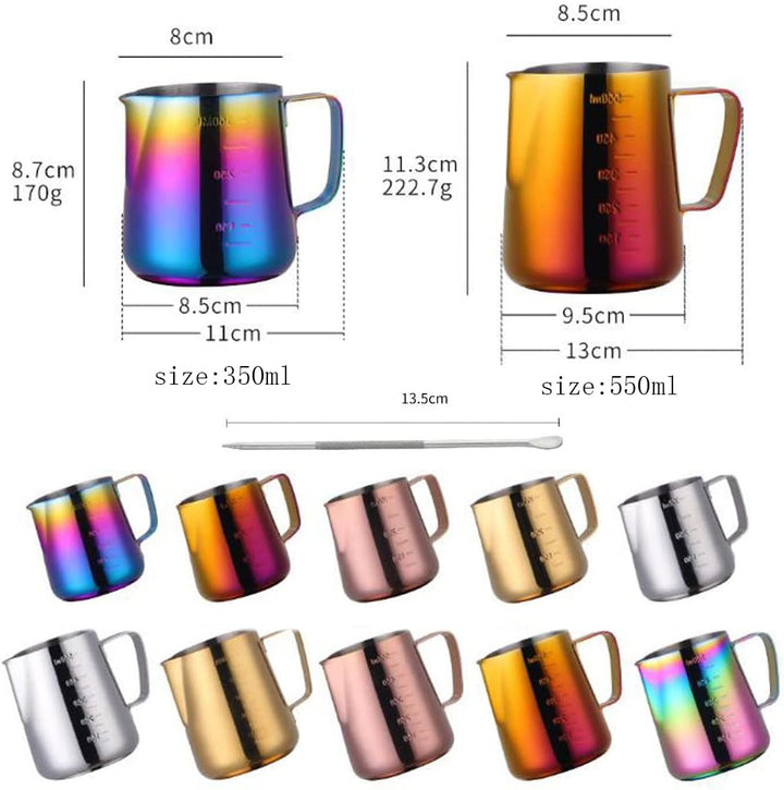 Hoshen Espresso-Krug (350 ml), Edelstahl innen und aussen, Blumen-Zugbecher, Kaffeekunststift, Latte