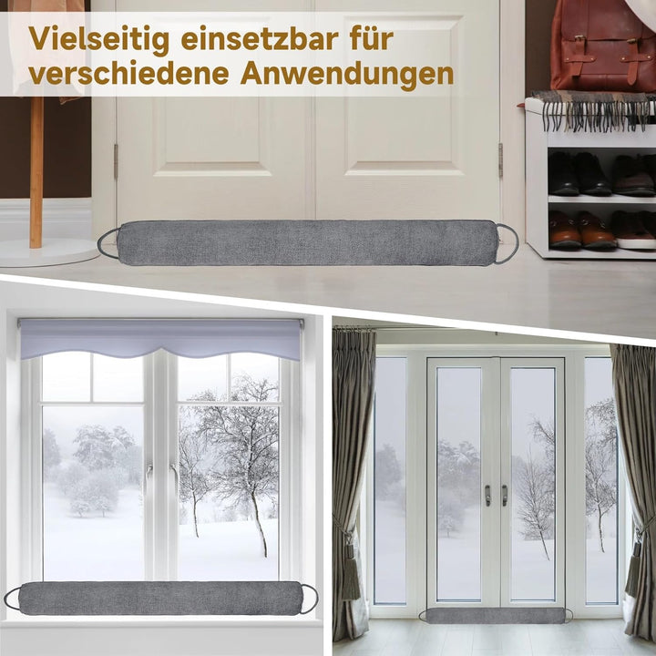 Schwerer Türzugstopper, 91 cm Grauer Stoff Türzugstopper, Windstopper, Schallschutz, blockiert Licht