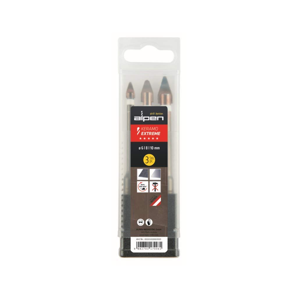ALPEN Bohrer-Kassetten Set Keramo Extreme BOX 3 (3-tlg., Ø 6,00 – 10,00 mm, für harte Steinzeugflies