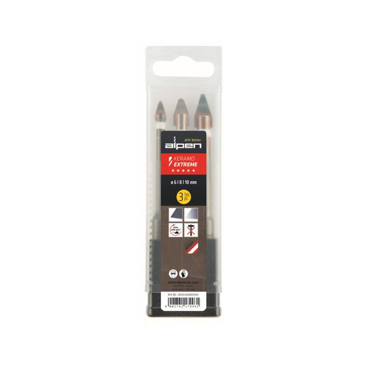 ALPEN Bohrer-Kassetten Set Keramo Extreme BOX 3 (3-tlg., Ø 6,00 – 10,00 mm, für harte Steinzeugflies