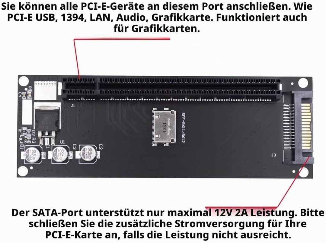 cablecc Oculink SFF-8612 SFF-8611 auf PCIE PCI-Express 16x 4X Adapter mit SATA Power Port für Mainbo
