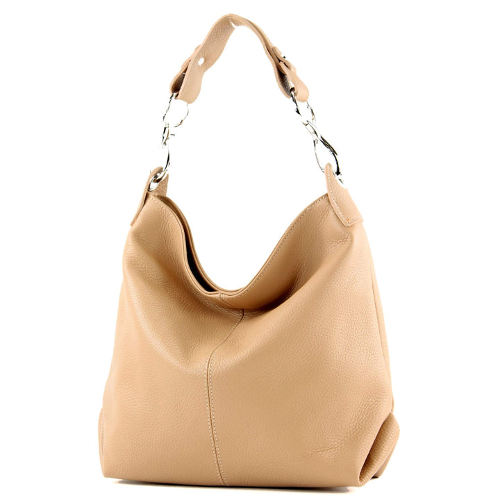 modamoda de - T168 - ital. Schultertasche Henkeltasche aus Leder Beige, Beige