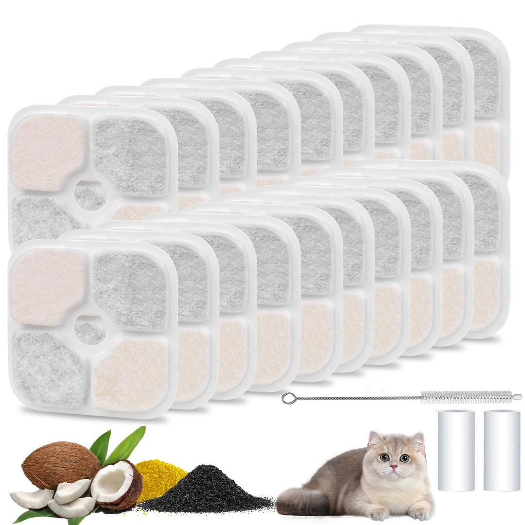 PARTSEE 20 Stück Katzenbrunnen Filter für 2,5L Catit Pixi Trinkbrunnen, Harz aktivierte Kohlenstoff