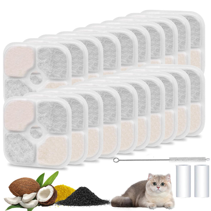 PARTSEE 20 Stück Katzenbrunnen Filter für 2,5L Catit Pixi Trinkbrunnen, Harz aktivierte Kohlenstoff