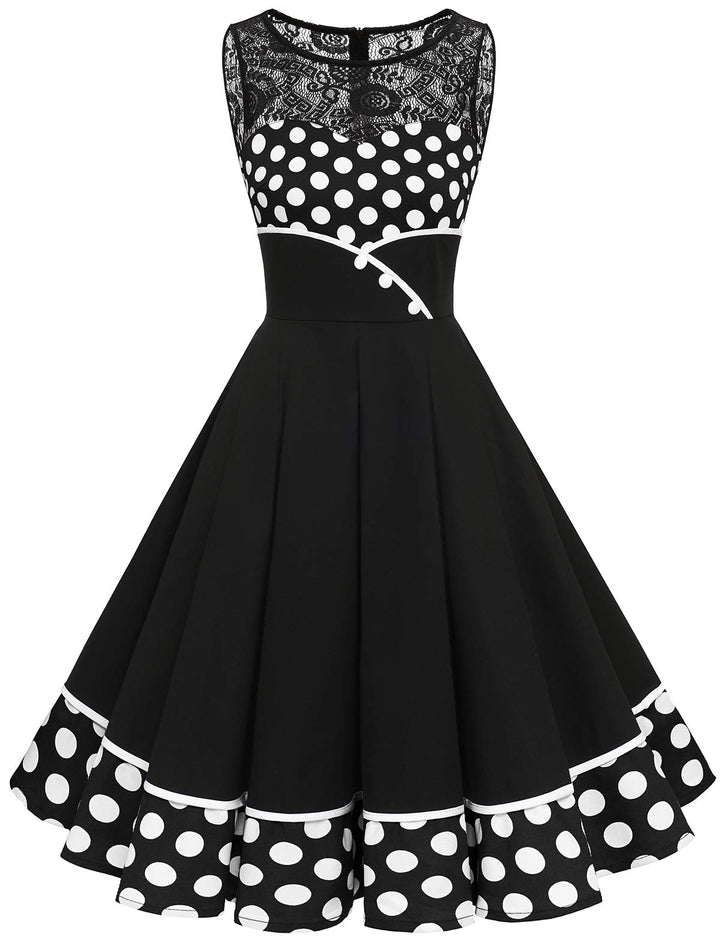 Bbonlinedress Damen Cocktailkleid Rockabilly Spitzenkleid 50er Retro Vintage Faltenrock Elegant Ärme