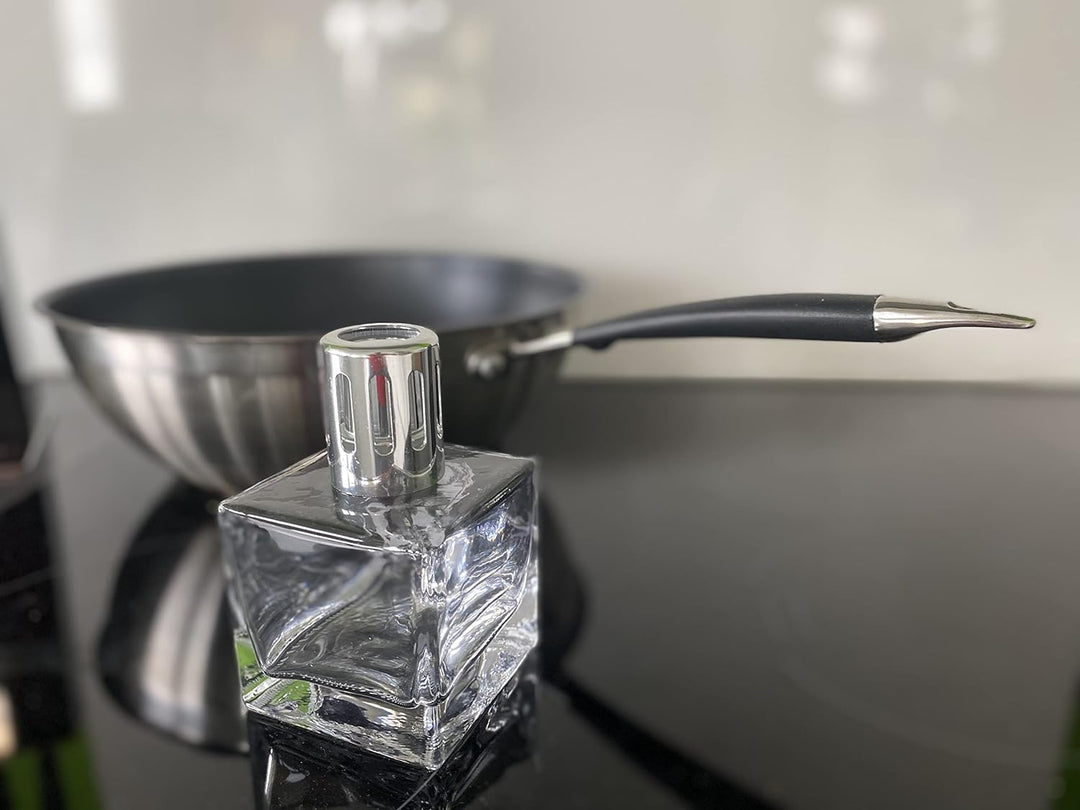 KAZIS® I Starterset katalytische Lampe + 1 Liter Frische Wäsche Duft I transparent Würfel