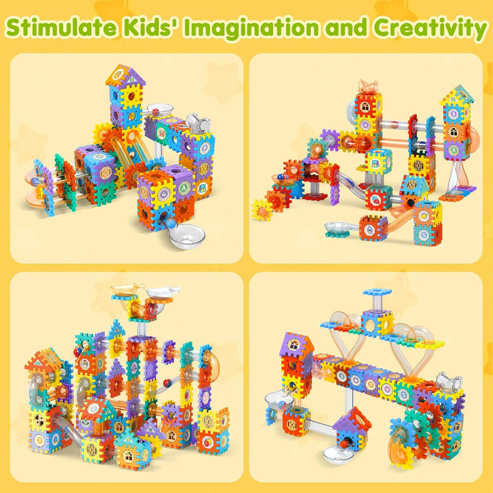 MOMSIV Murmelbahn 246pcs, Murmelbahn-Spielzeug für Kinder mit Plastikmurmeln und Aufbewahrungstasche