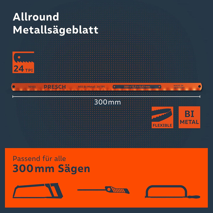 Presch Metallsägeblatt Set 300mm 11 Stk. - Original PUK Sägeblätter für 300mm Handsägen - Bi-Metalls