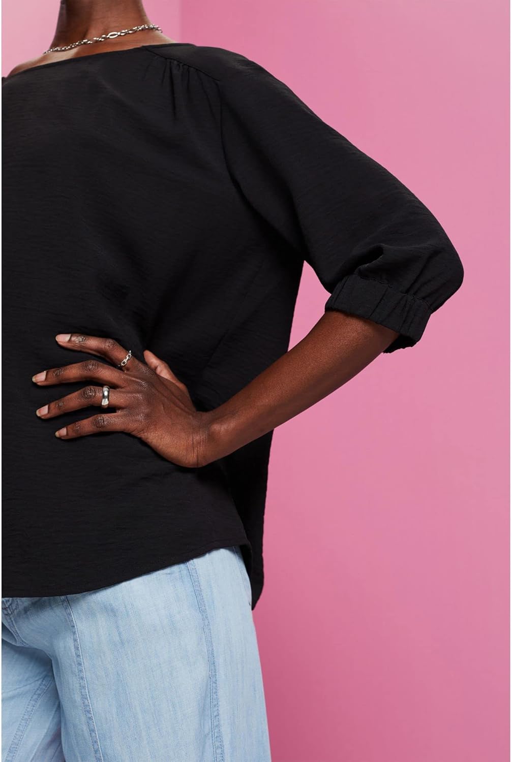 ESPRIT Crêpe-Bluse mit elastischen Ärmelabschlüssen S Schwarz, S Schwarz