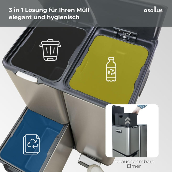 Mülleimer Abfallsammler Softclose Edelstahl hoch 60 L (30 + 17 + 13 L) 60 L (30 + 17 + 13 L) Edelsta