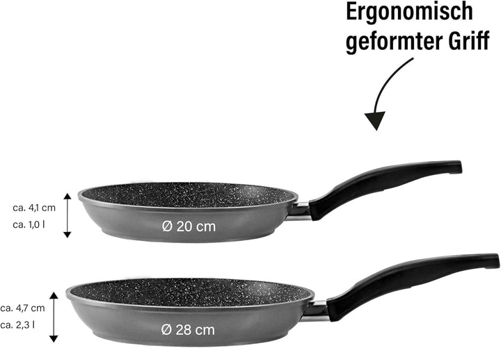 STONELINE Pfannenset 2 teilig, 20/28 cm, Antihaft beschichtete Pfanne mit echten Steinpartikeln, Pfa