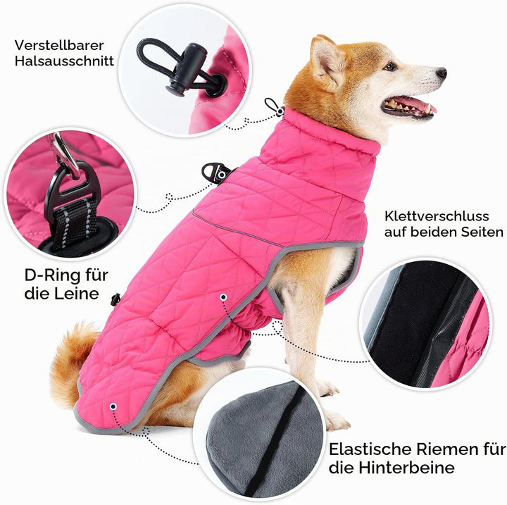 HEYWEAN Hundemantel Winter Wasserdicht Hundejacke mit D-Ring Warm Mantel Hund Fleece Hundepullover R