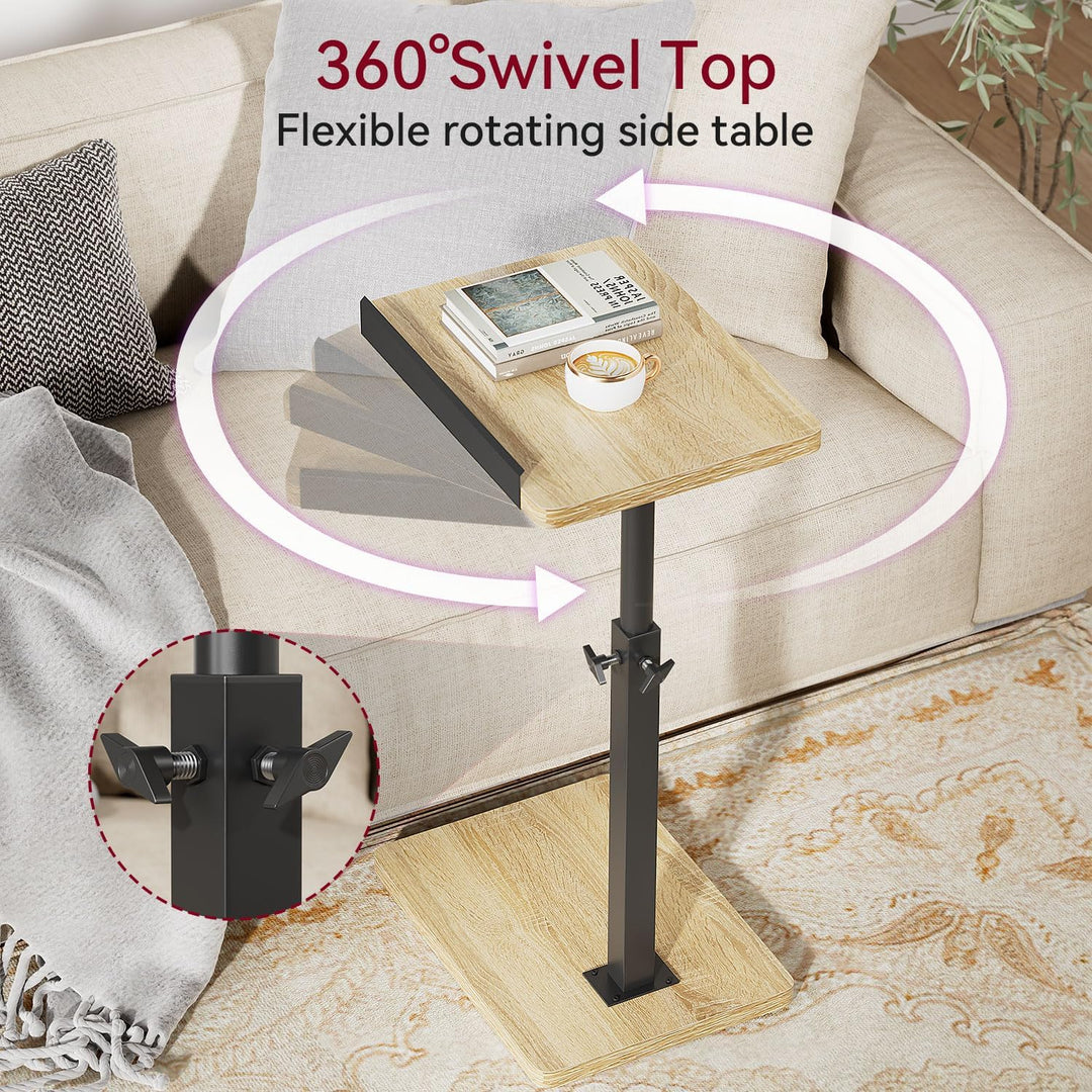 IBUYKE Beistelltisch C Form, 360° Rotierbarer/Höhenverstellbar/Flip Sofatisch, für Telefon/Tablet/La