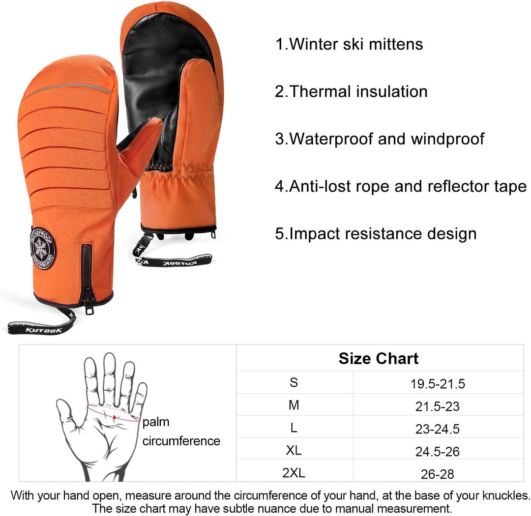 KUTOOK Skihandschuhe Ziegenleder Fäustlinge Wasserdicht Warm Winter Snowboard Handschuhe Winddicht W