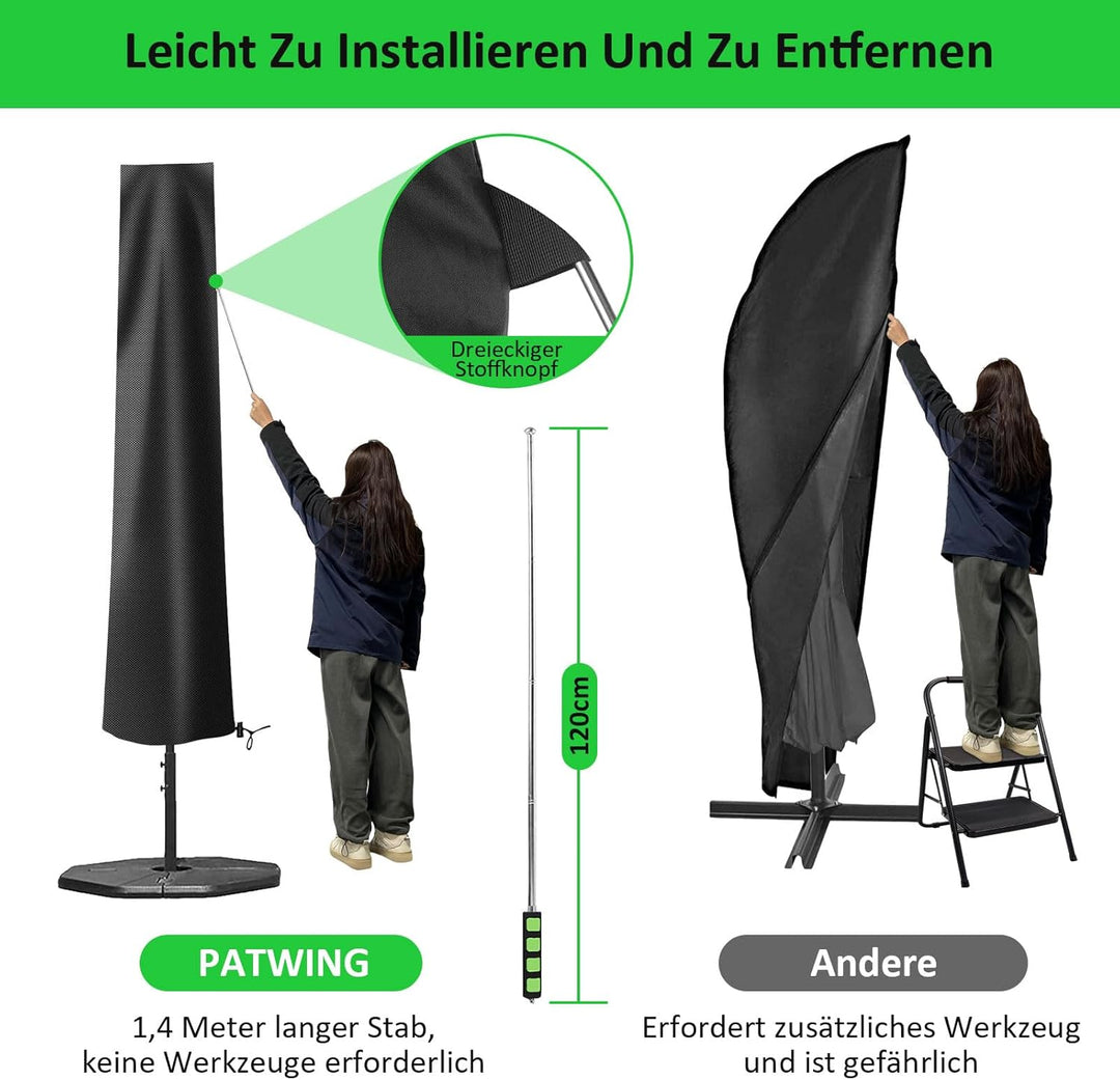 PATWING Sonnenschirm Schutzhülle mit Stab - 600D Oxford Abdeckung für Ampelschirm 2 bis 4 M, Wetterf