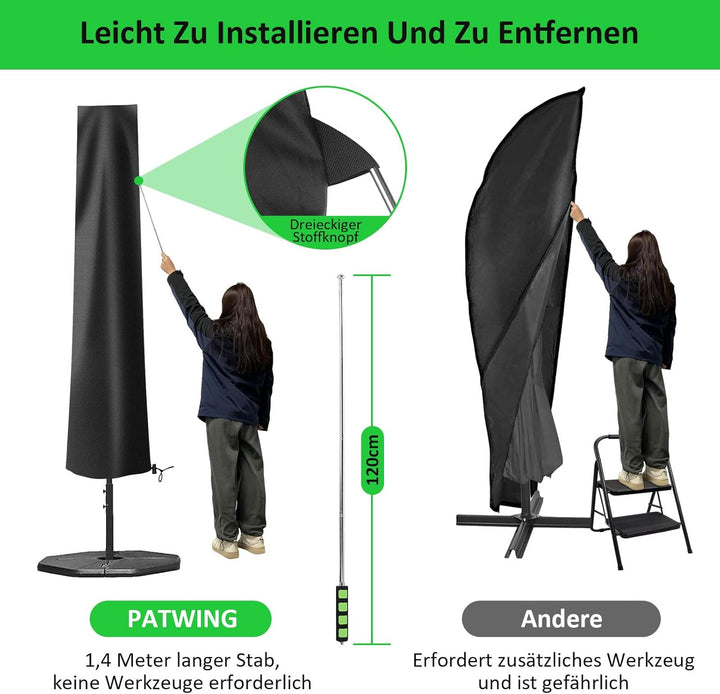 PATWING Sonnenschirm Schutzhülle mit Stab - 600D Oxford Abdeckung für Ampelschirm 2 bis 4 M, Wetterf