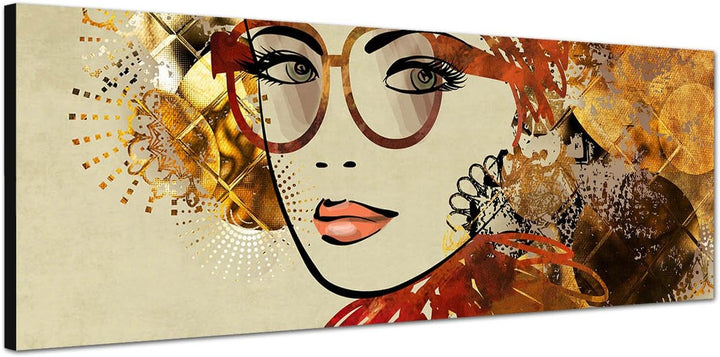 Paul Sinus Art Panoramabild auf Leinwand und Keilrahmen 150x50cm Gemälde Kunstwerk Frau Gesicht Port