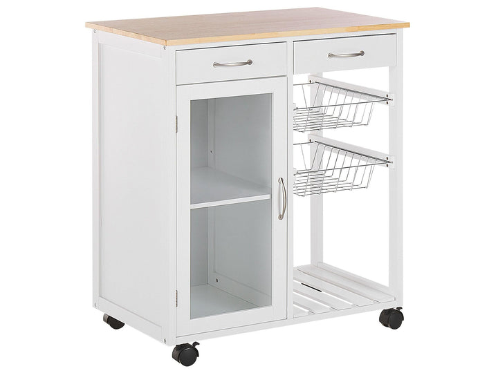 Beliani Servierwagen Holz weiss mit 2 Schubladen Schrank 2 Metallkörben Rollen Boves