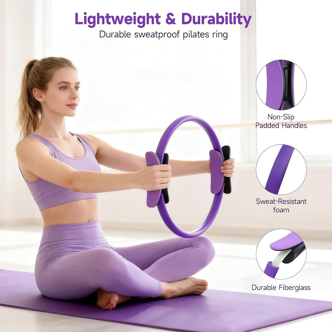 Umfassendes Pilates Set mit Pilates Ring, 4 Widerstandsbändern (15, 25, 35, 45 lbs), Platzfester Min
