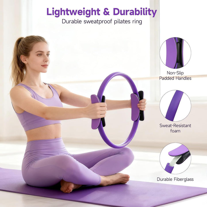 Umfassendes Pilates Set mit Pilates Ring, 4 Widerstandsbändern (15, 25, 35, 45 lbs), Platzfester Min