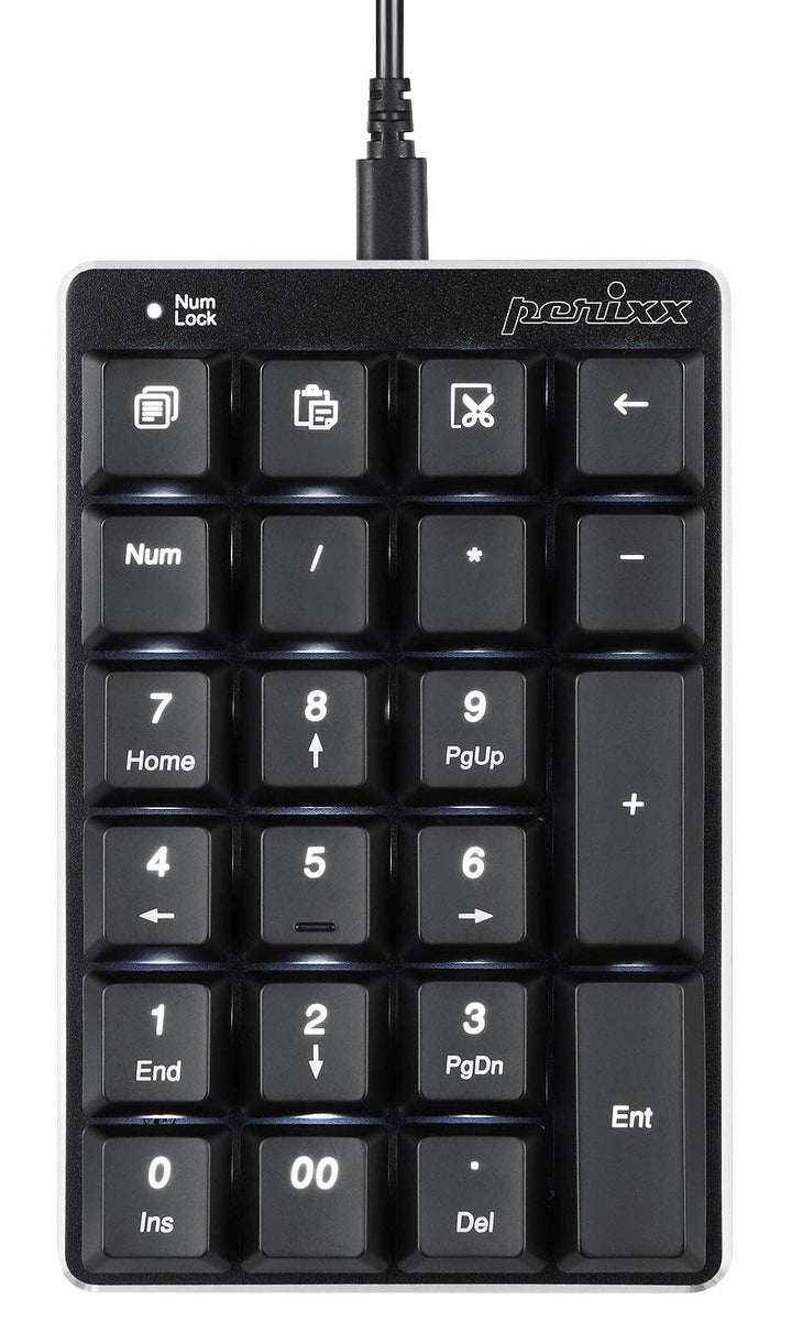 Perixx PERIPAD-303 Mechanischer Nummernblock mit Hintergrundbeleuchtung - USB - 22 Tasten - Brauner