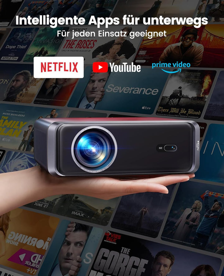 Smart Beamer kompatibel mit Netflix-App & Dolby, Autofokus/Trapezkorrektur 1000 ANSI Beamer 4K Heimk