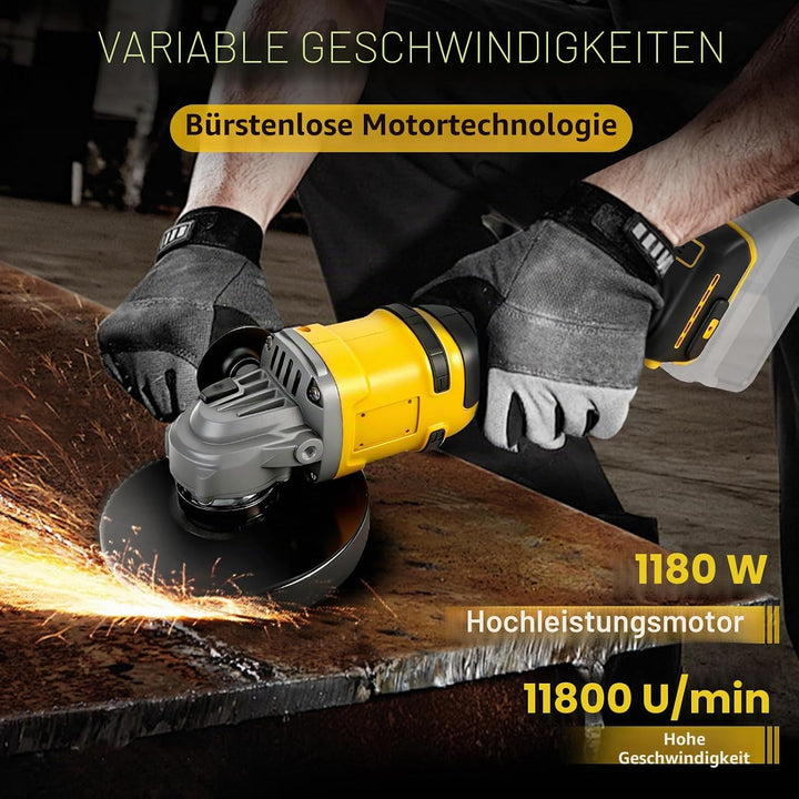 Akku Winkelschleifer 125 mm Kompatibel mit Dewalt 20V Akkus, Kabelloser Schleifer, 1180W Bürstenlose